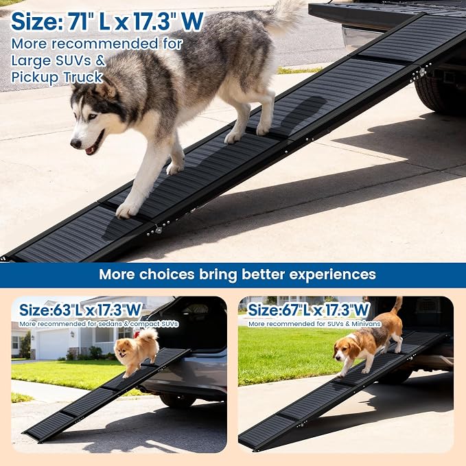 HBTower 71" L x 17.3" W Folding Dog Car Ramp for Large Dogs Up to 250 LBS | Extra Wide Dog Car Ramps, Portable Pet Ramp with Non-Slip Surface, Collapsible Design for SUV, Truck & High Beds
