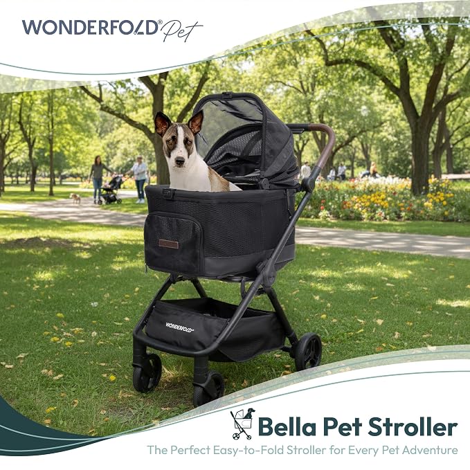 WonderFold Bella Pet Stroller for Small/Medium Pets - Autofold Technology: One-Hand Quick Fold - LIGHT GRAY