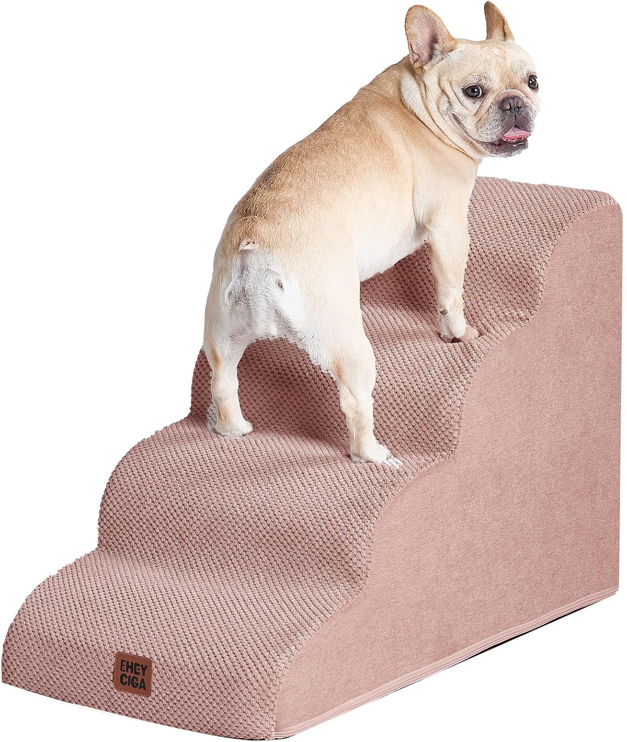 EHEYCIGA Curved Dog Stairs Ramp for High Beds 19.7" H, 4-Step Dog Steps for Small Dogs and Cats, Pet Stairs for High Bed Climbing, Non-Slip Balanced Pet Step Indoor, Dusty Pink