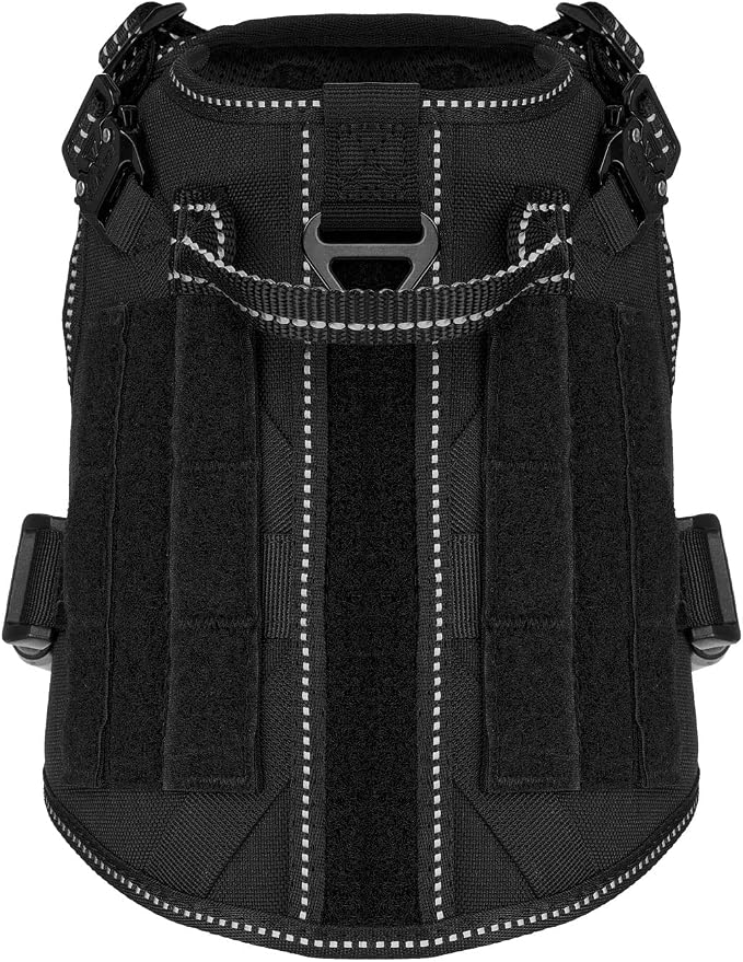 ICEFANG Tactical Dog Harness for Small Dogs,Reflective No Pull Dog Vest | with Control Handle,Adjustable,Front Hook,2 Leash Clips,Soft Padded,MOLLE Panel,Black,Small