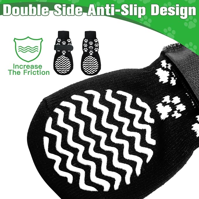 EXPAWLORER 6Pcs Anti Slip Dog Socks to Prevent Licking Paws, Dog Shoes for Hot Pavement Double Sides Dog Boots & Paw Protectors Booties for Hardwood Floors with Grip Small Medium Large Senior Dogs, L