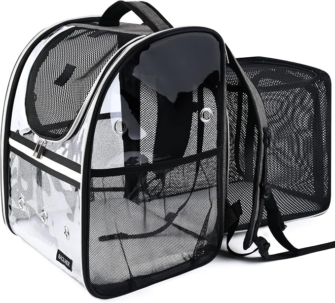 BAGLHER Expandable Pet Carrier Backpack，Pet Bubble Backpack for Small Cats Puppies Dogs Bunny, Airline-Approved Ventilate Transparent Capsule Backpack for Travel, Hiking and Outdoor Use. Grey