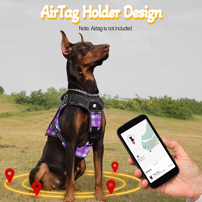 Tactical Dog Harness - HEYCAHVA Service Dog Vest Full Metal Buckles Dog Vest for Medium Large Dog Reflective No Pull Dog Harnesses Vest with Leather Handle, Hook & Loop for Hiking Training (Purple, L)