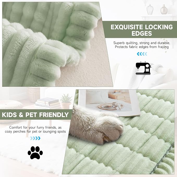 OTOB Dog Couch Covers for 3 Cushion Washable Non Slip Plush Pet Friendly Bed Mat Sofa Cover for Dogs, All Seasons Cozy Soft Fuzzy Furniture Protector Sofa Slipcovers (Matcha Green, 27.6" x 59.1")