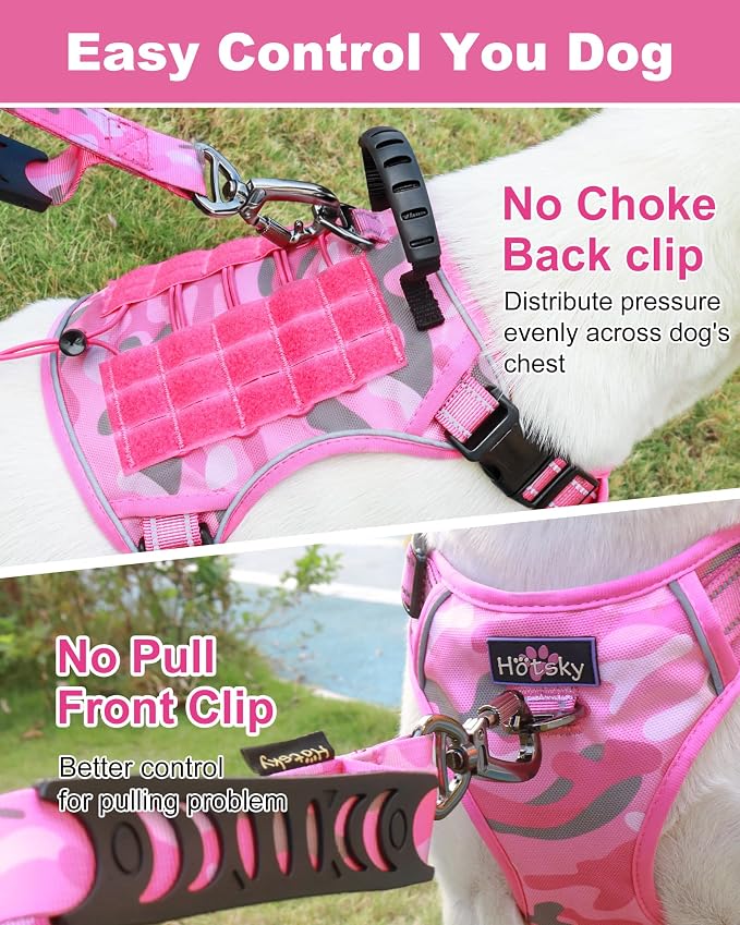 Tactical Dog Harness No Pull,Service Dog Vest with Handle,Pink Camo, XL | Adjustable Military,Reflective ＆ Molle Loop Panels, for Medium Large Size Dogs for Training Walking Running