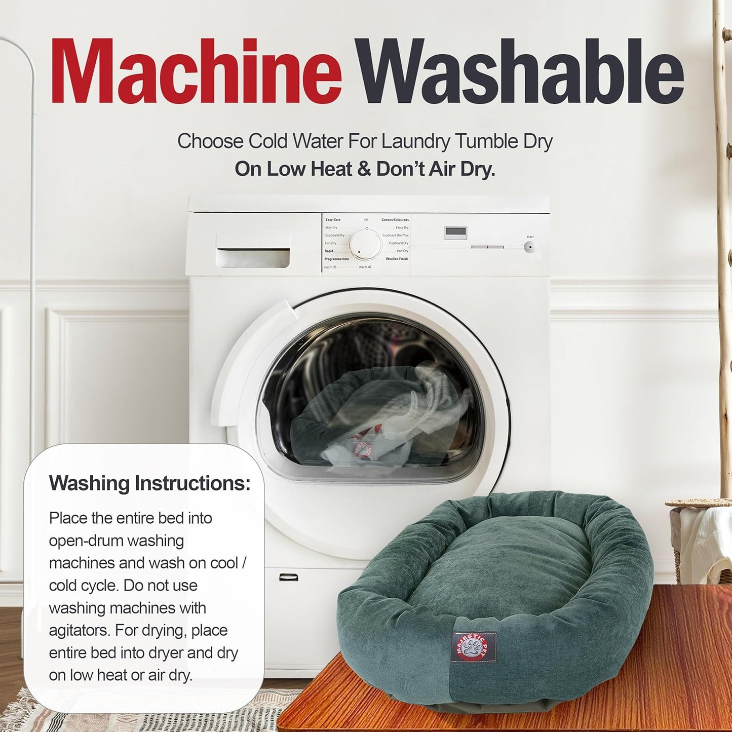 Majestic Pet 52 Inch Micro Velvet Calming Dog Bed Washable 52x35x11 (inch) – Cozy Soft Round Donut Dog Bed with Spine for Head Support - Pet Bed X- Large – Azure