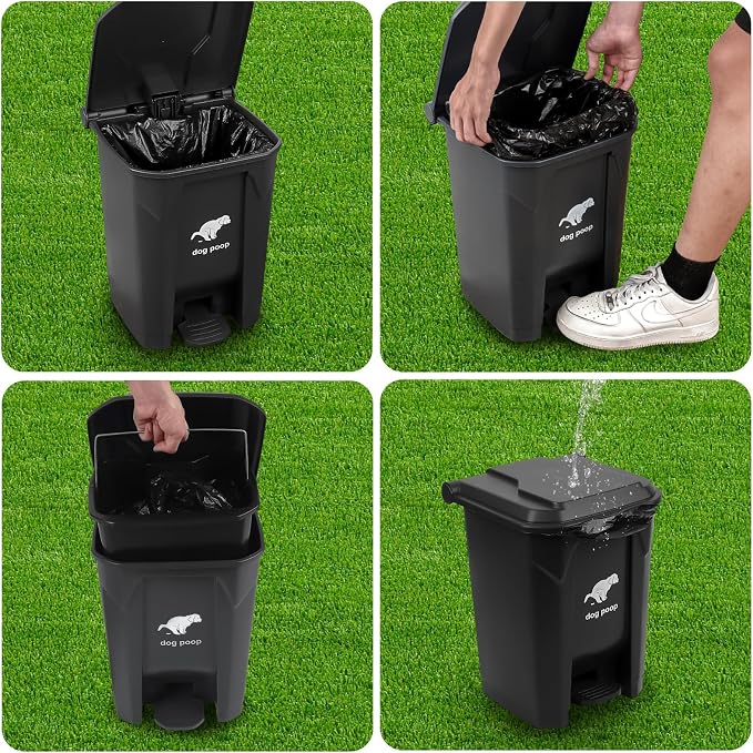 Dog Poop Trash Can Outside - 20L/5Gal Large Outdoor Trash Can with Lid | Outdoor Dog Poop Trash Can with 100 Bags, Pedal and Removable Inner Bin, Odor Control, Suitable for All Types of Dogs, Black