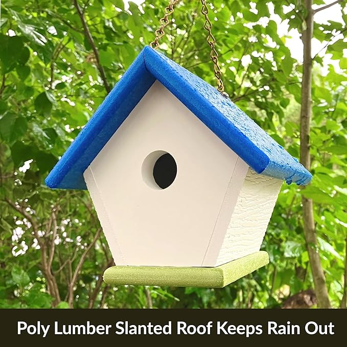 HomePro Garden Hanging Wren House: Brilliant Blue and Green Poly Lumber Bird House