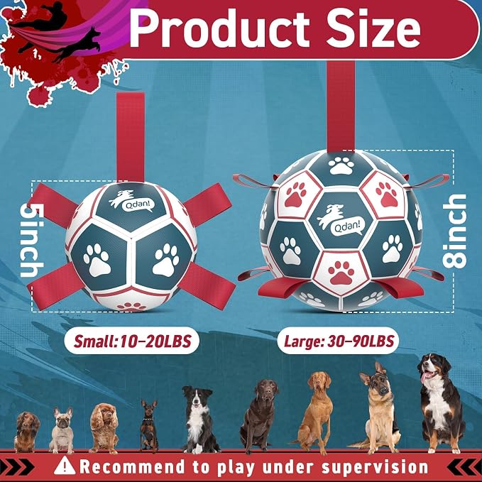 QDAN Dog Balls with Bell Inside, Outdoor Interactive Dog Toys for Tug of War, Dog Rope Toy, Squeaky Ball for Small Medium Dogs (6 Inch)