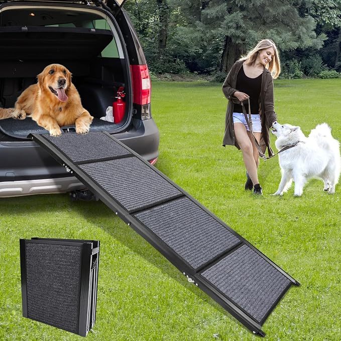 GaliGali Dog Ramp for Car, Portable Folding Pet Stair 71" Long&19.7" Wide | Ramp with Non-Slip Carpet Wider Dog Stair Allows Medium to Large Dogs Up to 250 lbs to Enter Car SUV and Truck