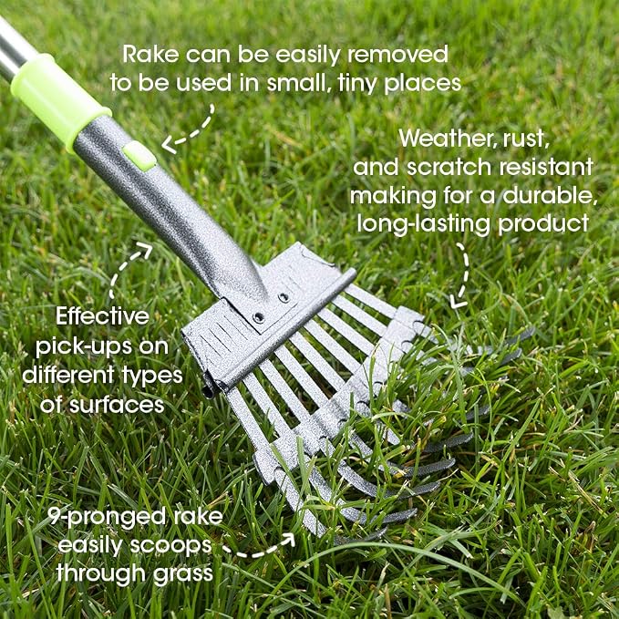 Aluminum Telescoping Metal Handled Poop Tray with Rake Sturdy Lightweight Pooper Scooper Extends 43" Long Scoop Great for Large & Small Dogs (2154)