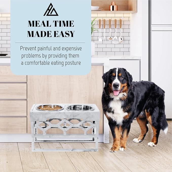 AVERYDAY Elevated Dog Bowls, 4 Height Adjustable Stand for Medium and Large Dogs, Raised Dog Feeder Holder with 2 Stainless Steel Food and Water Bowls, Anti-Slip Base Tall Feeding Station