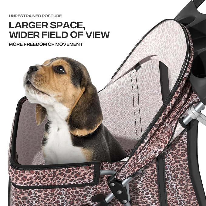 Pet Stroller for Small Dogs 10 lbs, Dog Stroller for Medium Dogs 30 lbs, Cat Strollers for 2 Cats, 3 Wheels Foldable Jogger Puppy Stroller with Storage Basket and Cup Holder, Leopard Print
