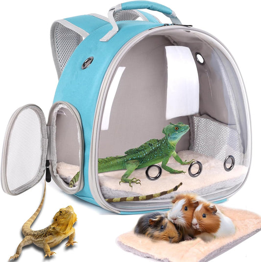 Guinea Pig Carrier Backpack with Soft Warm Mat Set,Lizard Backpack Carrier,Space Capsule Clear Bubble Window Astronaut Reptile Carrier Backpack for Bearded Dragon,Sugar Glider,Bunny