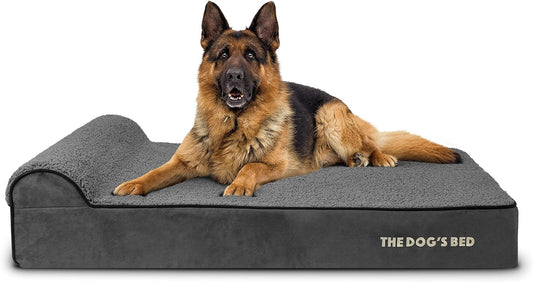 The Dog’s Bed Orthopedic Headrest Dog Bed XL Grey Plush 46x28, Memory Foam, Pain Relief for Arthritis, Hip & Elbow Dysplasia, Post Surgery, Lameness, Veterinary Approved, Waterproof Washable Cover
