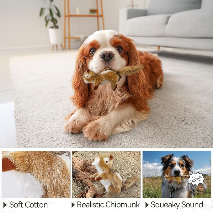 ALL FOR PAWS Chipmunk Squeaky Doy Toy, Squirrel Dog Toy for Small Medium Breed, Puppy Fetch Toy with Squeaker, Plush Chew Dog Toy, Classic-Chipmunk S