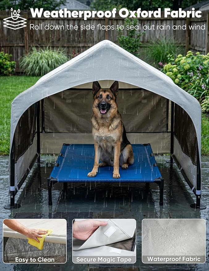 Dog House Outdoor, Extra Large Dog Tent Outside, Dog Shade Shelter with Three-Sided Breathable Mesh Windows, Sun Rain Cover for Pet, Dogs 48" D x 48" W x 39" H
