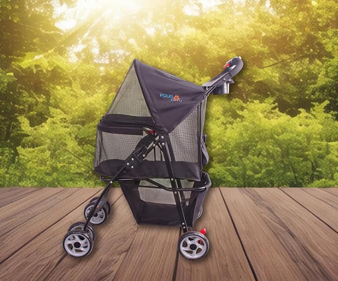 Full-Window pet Stroller 4 Wheels for Cats & Dogs, with Storage Basket,Cup Holder, Travel Puppy/Cats Stroller.