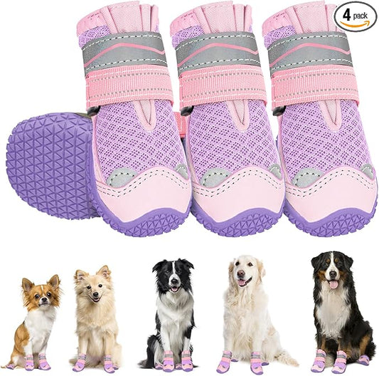 SlowTon Dog Shoes for Large Small Medium Dogs - Breathable Dog Boots for Summer Hot Pavement, Paw Protector for Outdoor Walking Winter Snow, Anti-Slip Rubber Dog Booties for Hard Floor (Pale Pink, 0)