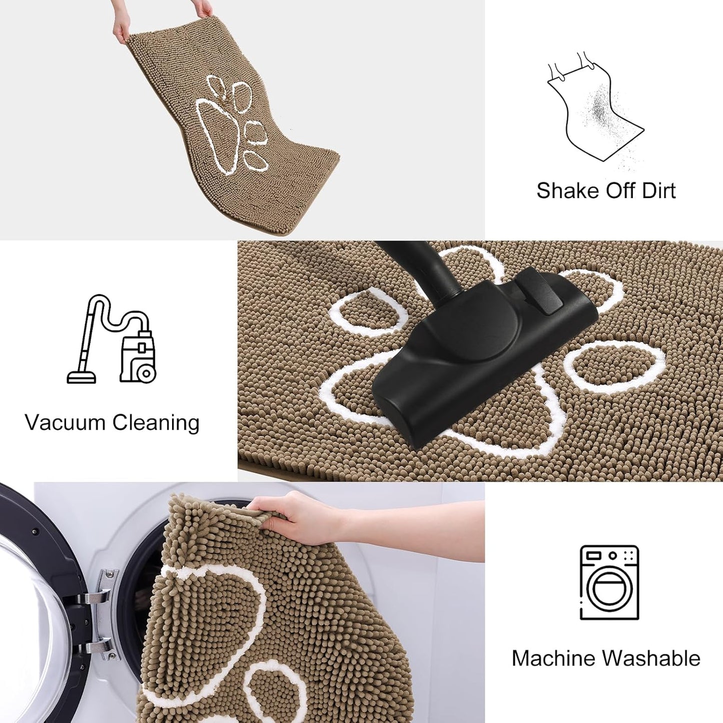 Smiry Dog Door Mat for Muddy Paws, Absorbent Dirt Trapper Non Slip Quick Dry Washable Chenille Mat for Mud Dogs, Entry Rug for Indoor and Outdoor (30x20 Inches, Camel)