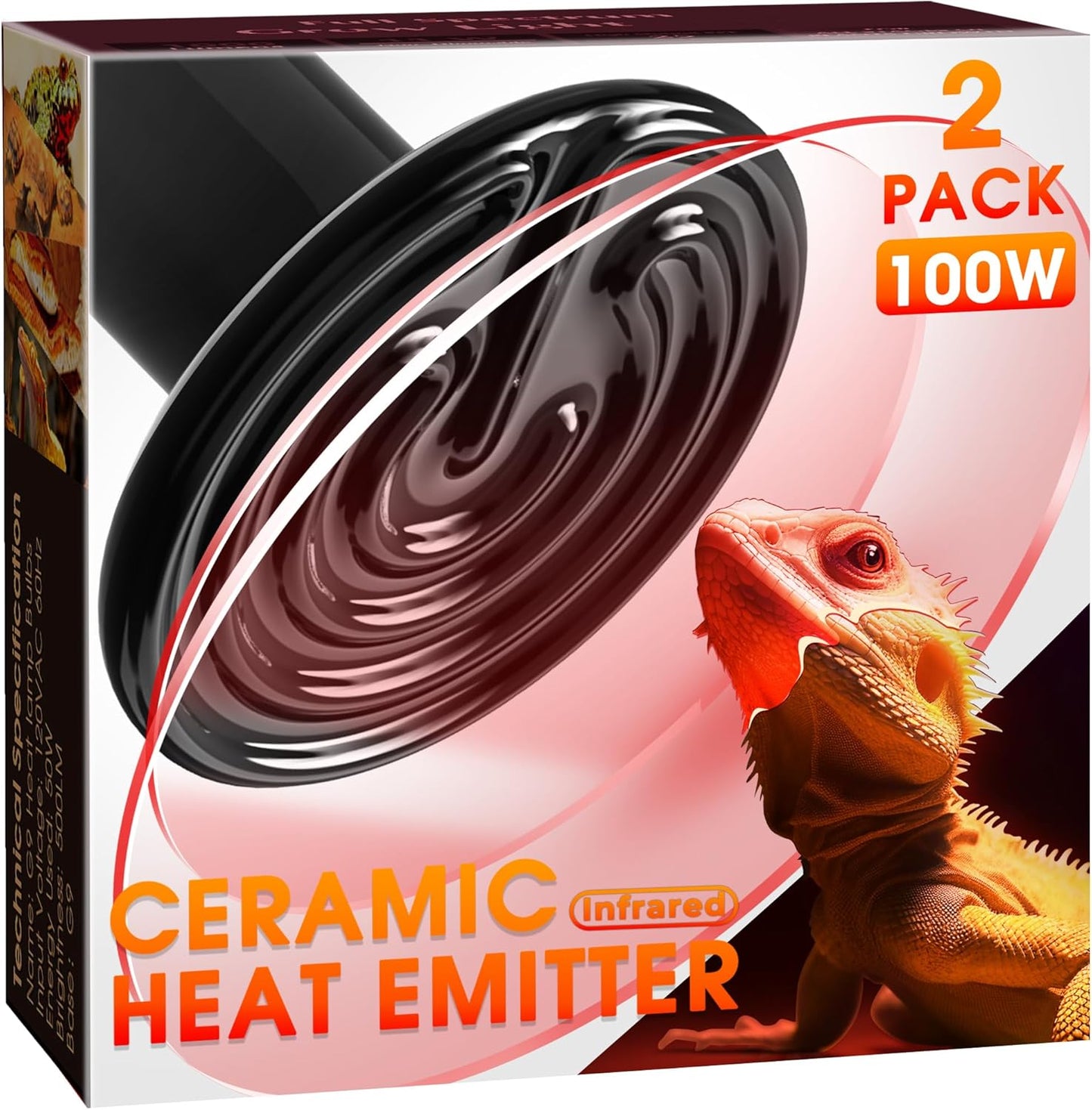 Ceramic Heat Emitter for Reptiles, 50W Heat Lamp Bulb, Ceramic Reptile Heat Bulb Black, No Light Emitting Heat Lamp for Amphibian Pet, Heat Bulb for Bearded Dragon Turtle Snake Lizard, 2 Pack