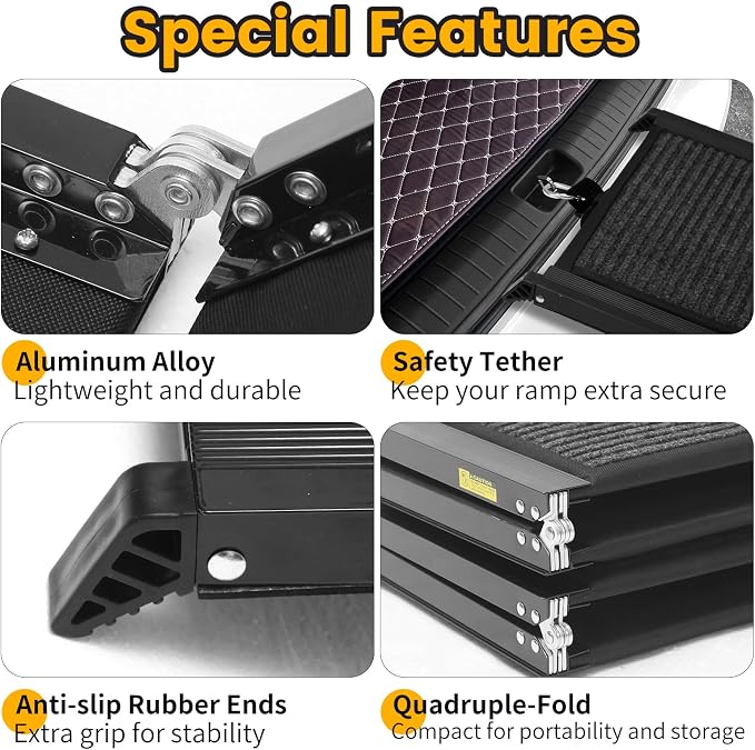 PawStep Portable Folding Dog Ramp for SUVs and Cars - Non-Slip Aluminum Pet Ramp for Senior Dogs - Joint-Friendly Mobility Support - Holds Up to 250 lbs (51014)