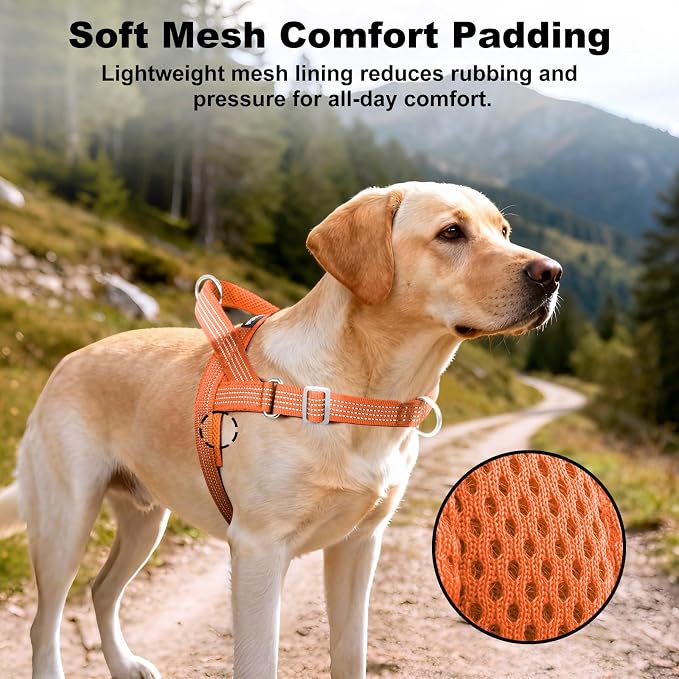 No Pull Dog Harness with Handle, Adjustable Soft Mesh Padded Vest | Reflective Walking Harness with Front Clip for Small Medium Large Dogs, Quick Fit No Escape for Training, Orange, S