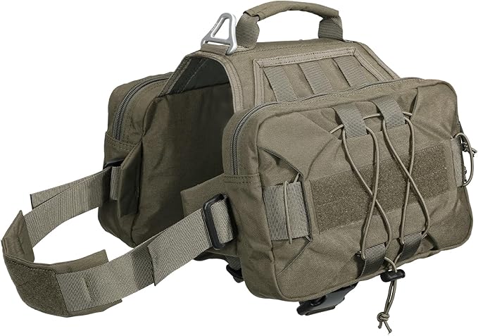 EXCELLENT ELITE SPANKER Nylon Dog Backpack with 2 Side Pockets for Hiking | Adjustable Tactical Dog Pack Hound Saddle Bag Harness for Medium & Large Dog Traveling Camping Walking Training Running