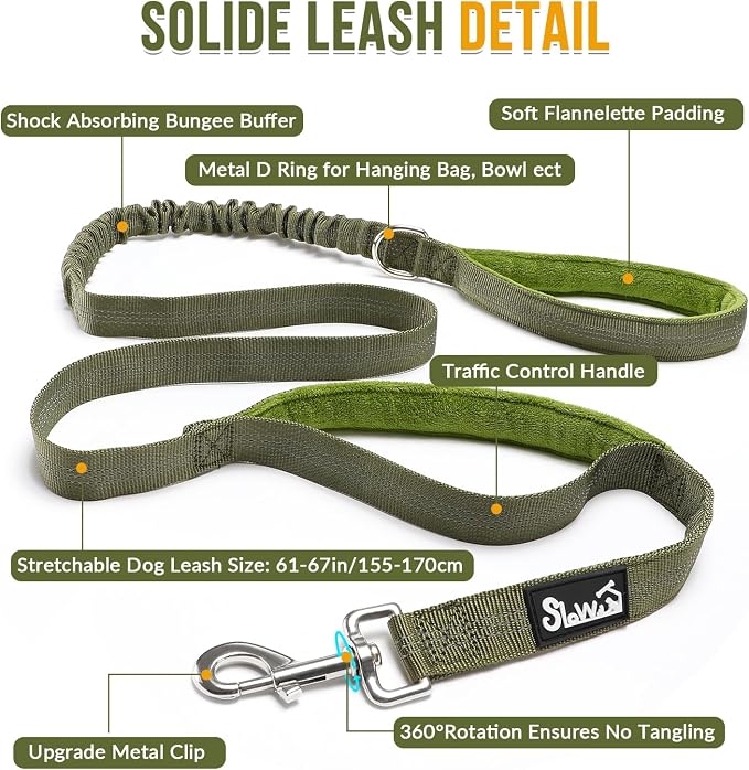 SlowTon No Pull Dog Harness with Front Clip - Heavy Duty, Soft Padded | Neck & Chest Adjustable, Tactical Pet Vest and Leash Set for Large Medium Sized Dogs, for Easy Walk & Training, Green M