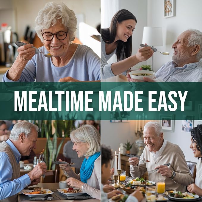 BUNMO Weighted Utensils for Hand Tremors - Elderly, Weak Hand Grip & Handicapped - Stainless Steel - Eat Independently