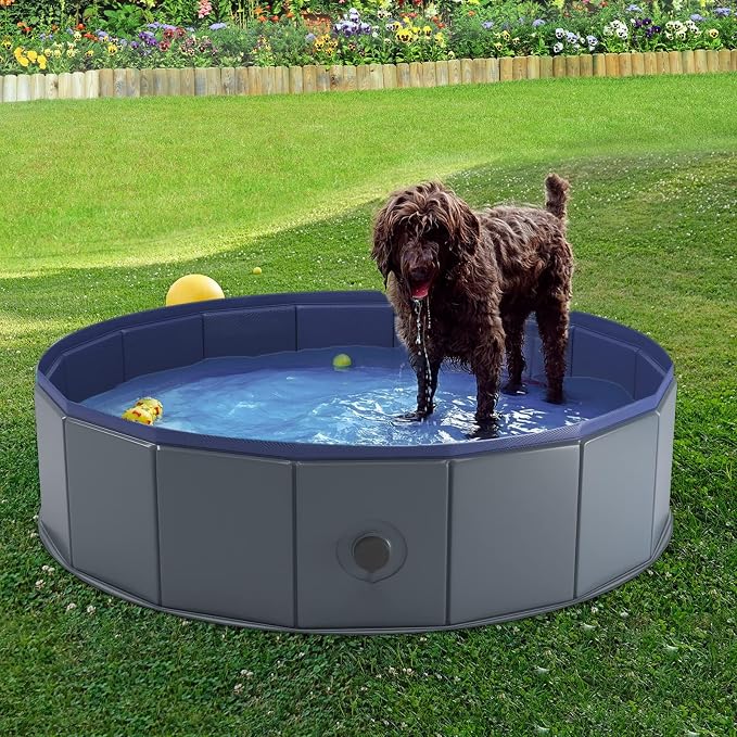 Niubya Portable Dog Pool, Foldable Pet Swimming Tub, Anti-Slip Collapsible Pet Bathtub, Hard Plastic Bath Pool for Pets Dogs and Cats, 40 x 12 Inches