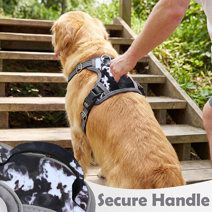 Dog Harness No Pull, Adjustable Pet Vest Harness, Super Soft Material with Vertical Handle Easy Control, Reflective Night Walking, 2 Leash Clips for Large Dogs, Misty Gray, L