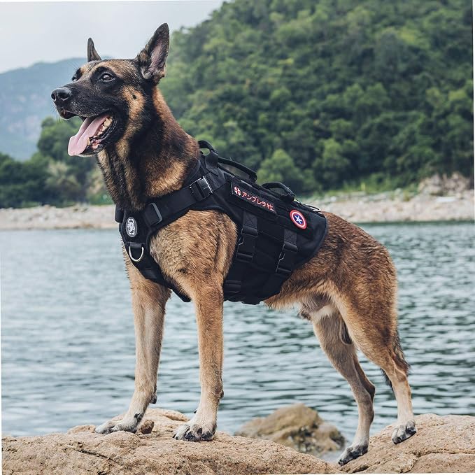OneTigris Large Tactical Dog Harness, No Pulling Adjustable Dog Vest Harness, Heavy Duty Dog Harness with Handle, Large Hook and Loop Panels for Patch Grey