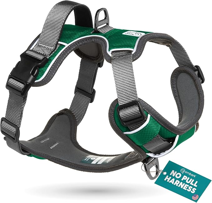 Embark No Pull Dog Harness, Reflective Adjustable Training Vest, No Choke | Adjustable straps fit all dog breeds with sturdy hooks; 360° reflective trim, soft padded Harness Design for All Dogs