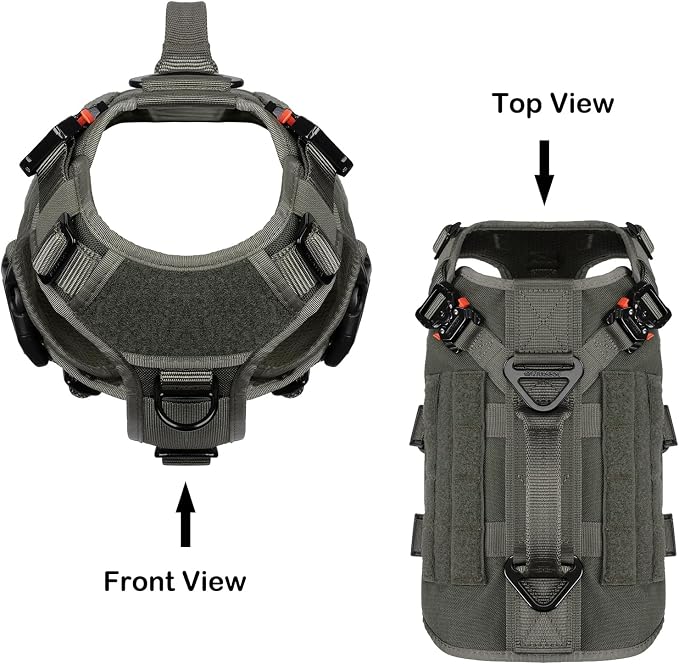 ICEFANG No Pull Tactical Dog Harness for Small Dogs,Adjustable Dog Vest | Control Handle,MOLLE Panel,Front Hook,3 Leash Clips,Soft Padded,for walking training,Green,Small