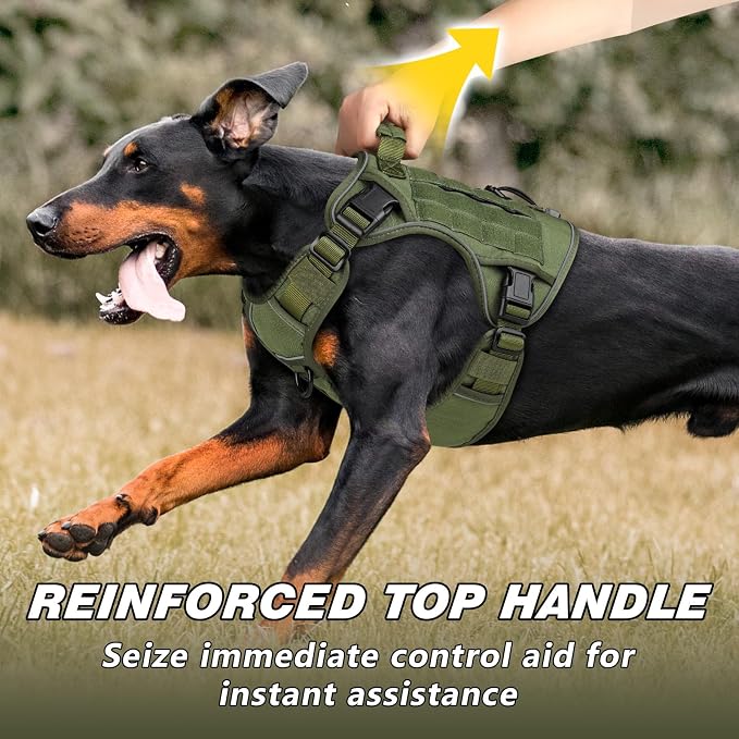 WINGOIN Green Tactical Dog Harness for Large Dogs,No Pull Dog Harness | Heavy Duty with Handle,Adjustable Reflective,Military K9 Style,xl Size Pet Vest,for Husky Doberman,for Walking Hunting