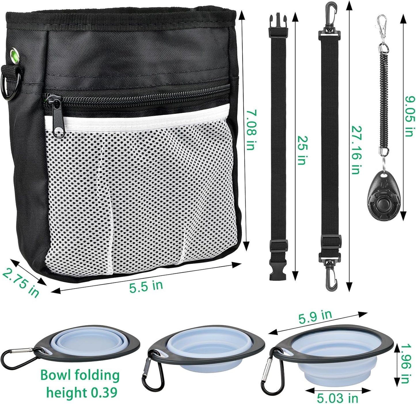 CONLI Dog Treat Pouch with Folding Bowl and Training Clicker, Treat Pouches for Pet Training Built-in Poop Bag Dispenser, Dog Training Treat Pouch for Pet Training Walking