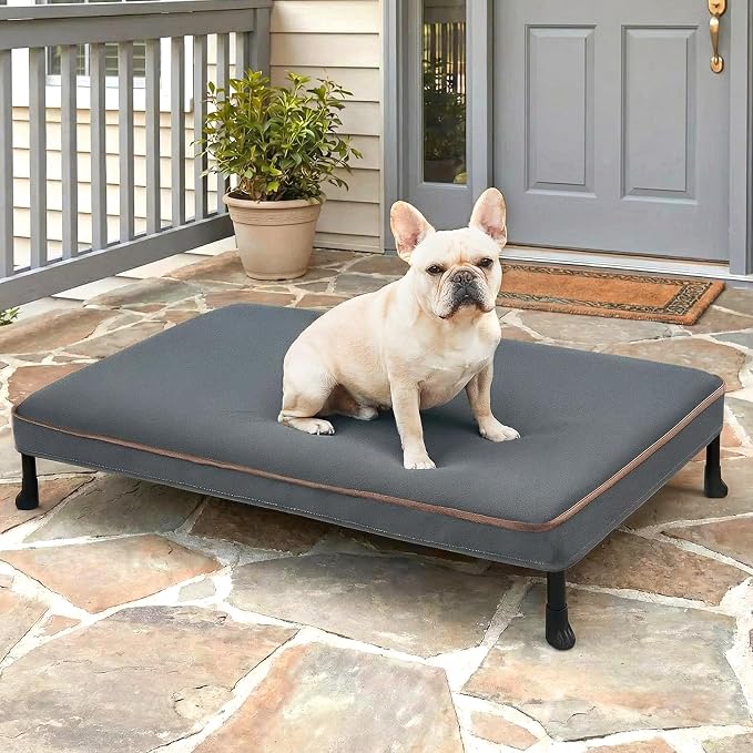 Veehoo Chew Proof Dog Bed, Orthopedic Elevated Dog Bed with Padded Cover | Washable Indestructible Raised Dog Cot for Indoor & Outdoor, Large Dog Bed with Non-Slip Feet, 35" x 22", Dark Grey