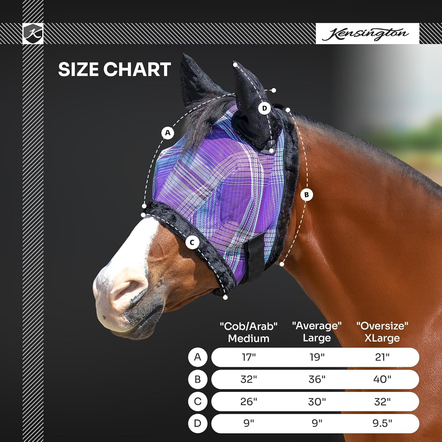 Kensington Signature Fly Mask w/Plush Fleece & Ears w/Forelock Hole Size