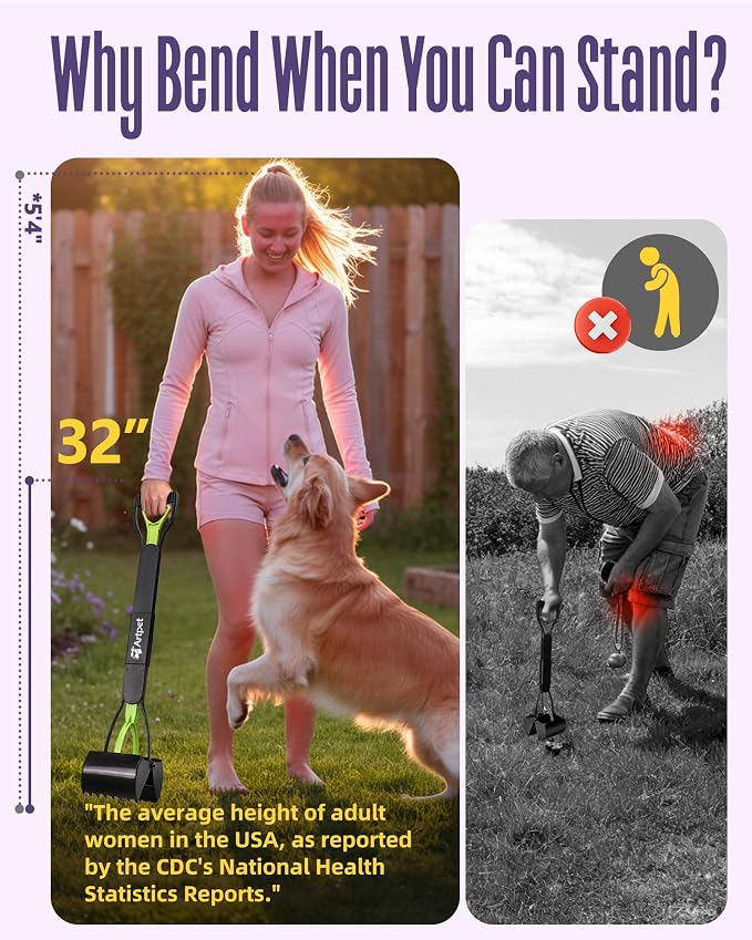 32" Dog Pooper Scooper, Long Handle Picker for Lawn & Yard | Lightweight Design, Long Handle, Easy Cleanup, Lawn Friendly, Durable Plastic Construction