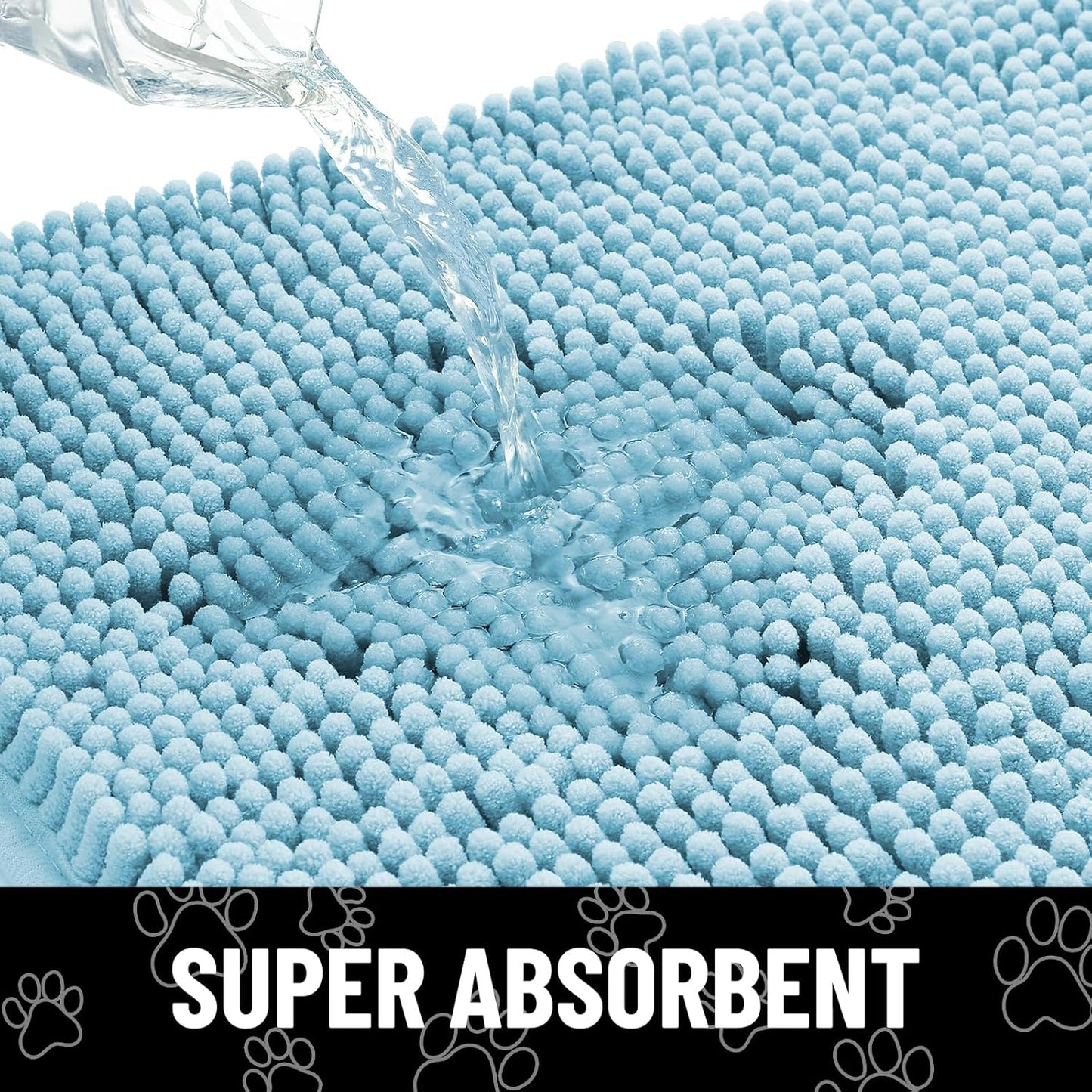 Smiry Dog Door Mat for Muddy Paws, Absorbent Dirt Trapper Non Slip Quick Dry Washable Chenille Mat for Mud Dogs, Entry Rug for Indoor and Outdoor (36x24 Inches, Sky Blue)