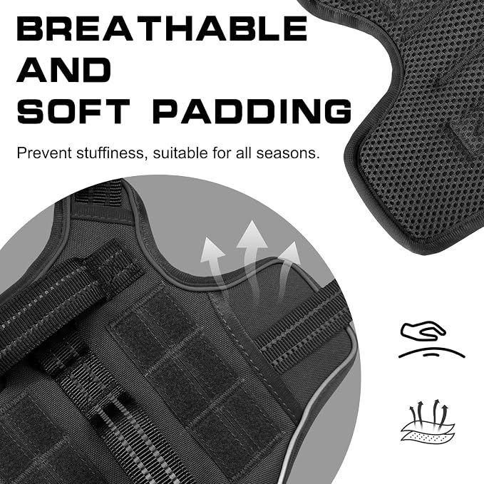 Dog Harness for Large Dogs Heavy Duty, No Pull Tactical Dog Harness with Molle System, Easy On and Off Service Dog Vest, Breathable Padded, Adjustable Reflective Pet Vest for Walking Hiking Training