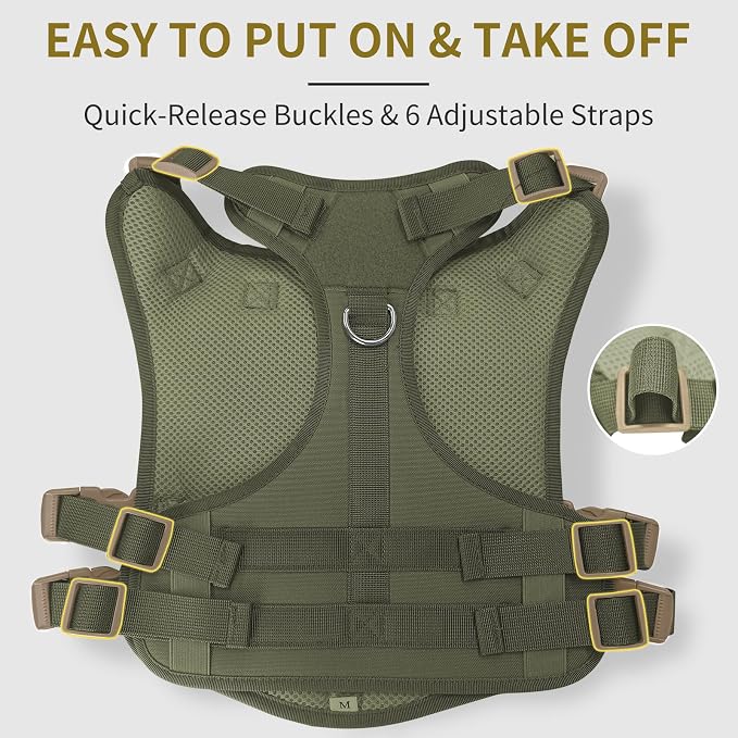 Tactical Dog Harness for Large Dogs Heavy Duty No Pull Dog Harness with Handle Adjustable 6-Buckle German Shepherd Big Size Dog Vest for Walking Training Hunting