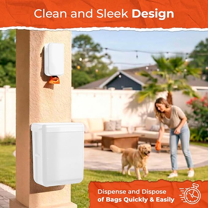 PEXTER Dog Poop Bag Dispenser - Outdoor or Indoor Pet Waste Bag Dispenser Station - Stick-On or Screw-On Wall Mount - Poop Bags Storage Outdoor Container - Includes 4 Doggie Bag Rolls (White)