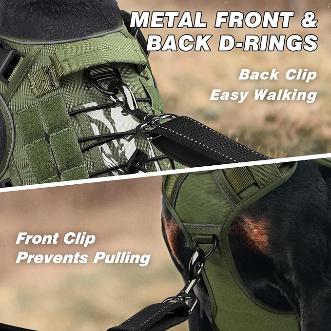 WINGOIN Green Tactical Dog Harness for Small Dogs,No Pull Dog Harness | Heavy Duty with Handle,Adjustable Reflective,Military K9 Body Pet Vest,for French Bull Pugdog,for Walking Training Running