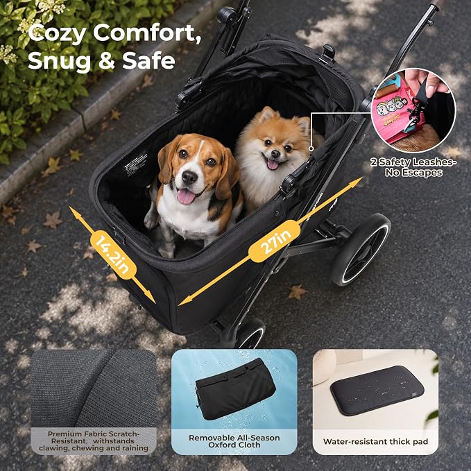 X6 Pet Stroller for Medium Large Pets Up to 70Lbs, Black | 10" Dual-Side Entry, 180° Detachable Canopy, All-Terrain Wheels, Shock Absorption, One-Hand Fold