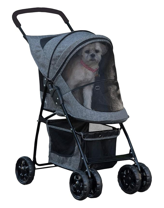 Pet Gear No-Zip Happy Trails Lite Pet Stroller, Dark Platinum | Zipperless Entry, Easy Fold with Removable Liner, Safety Tether, Storage Basket + Cup Holder, For Cats/Dogs