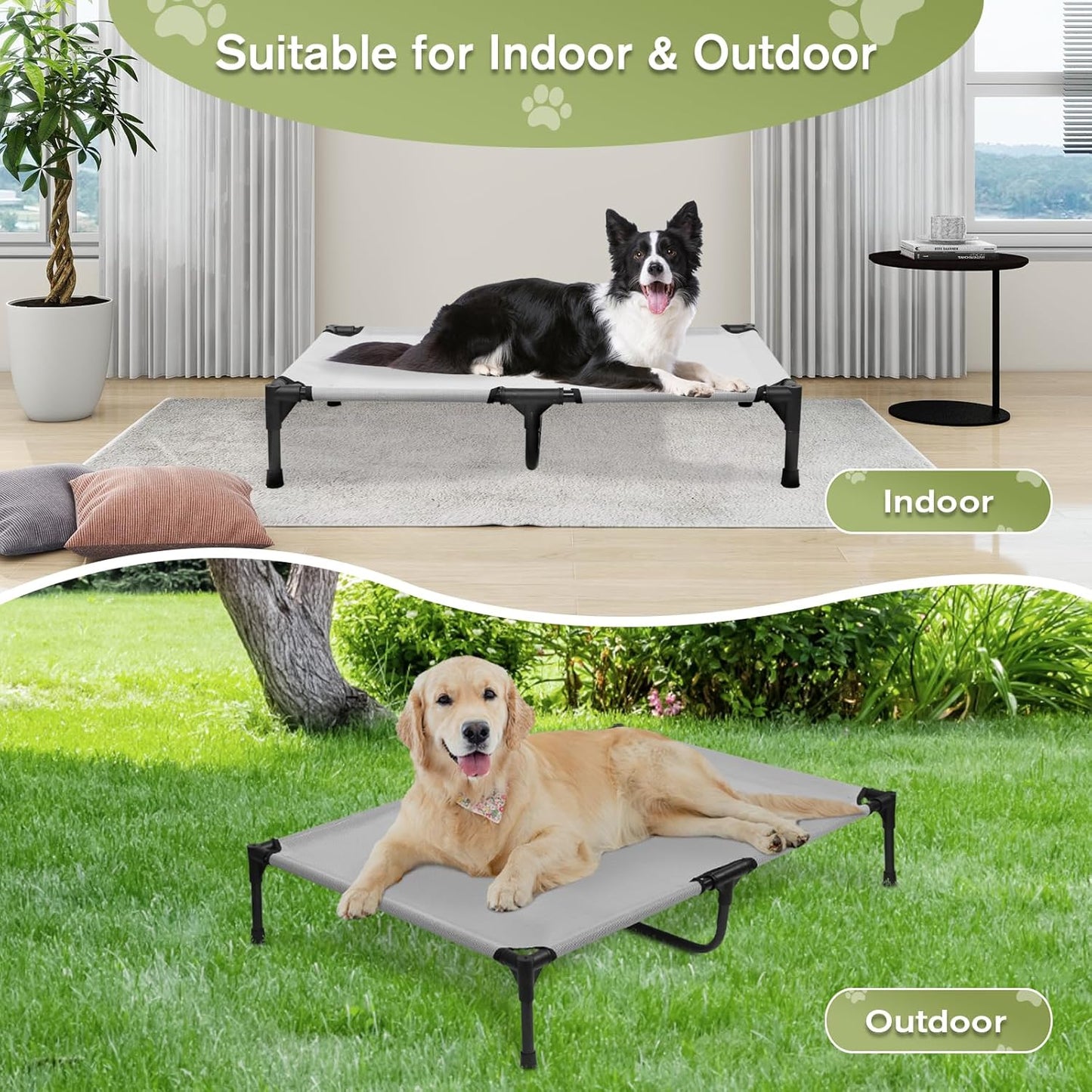 Elevated Dog Bed 42 Inch - Breathable Raised Pet Bed for Large Dogs, Waterproof Dog Cot Bed Easy to Assemble, Durable Portable Pet Cot with Non-Slip Feet, Grey