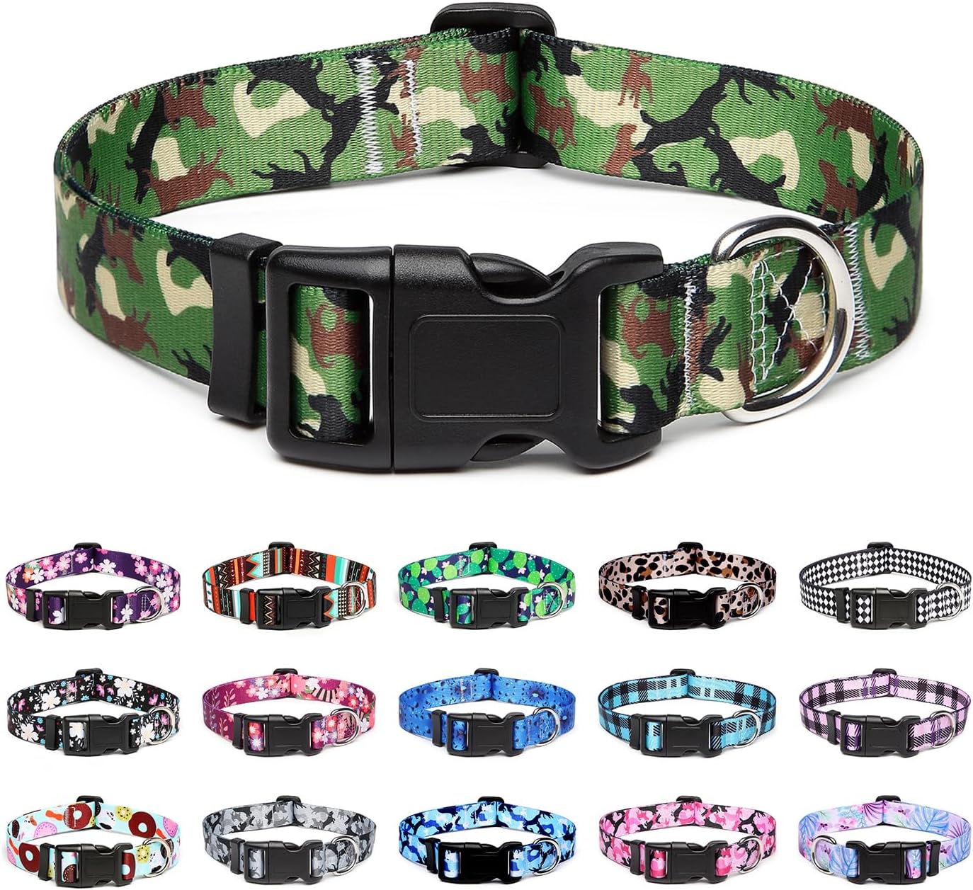Mercano Adjustable Dog Collar - Special Design Patterns, Soft Nylon Comfortable Durable Pet Collar for Small Medium Large Dogs (M, Dog Camouflage Green)