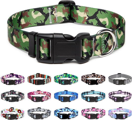 Mercano Adjustable Dog Collar - Special Design Patterns, Soft Nylon Comfortable Durable Pet Collar for Small Medium Large Dogs (M, Dog Camouflage Green)